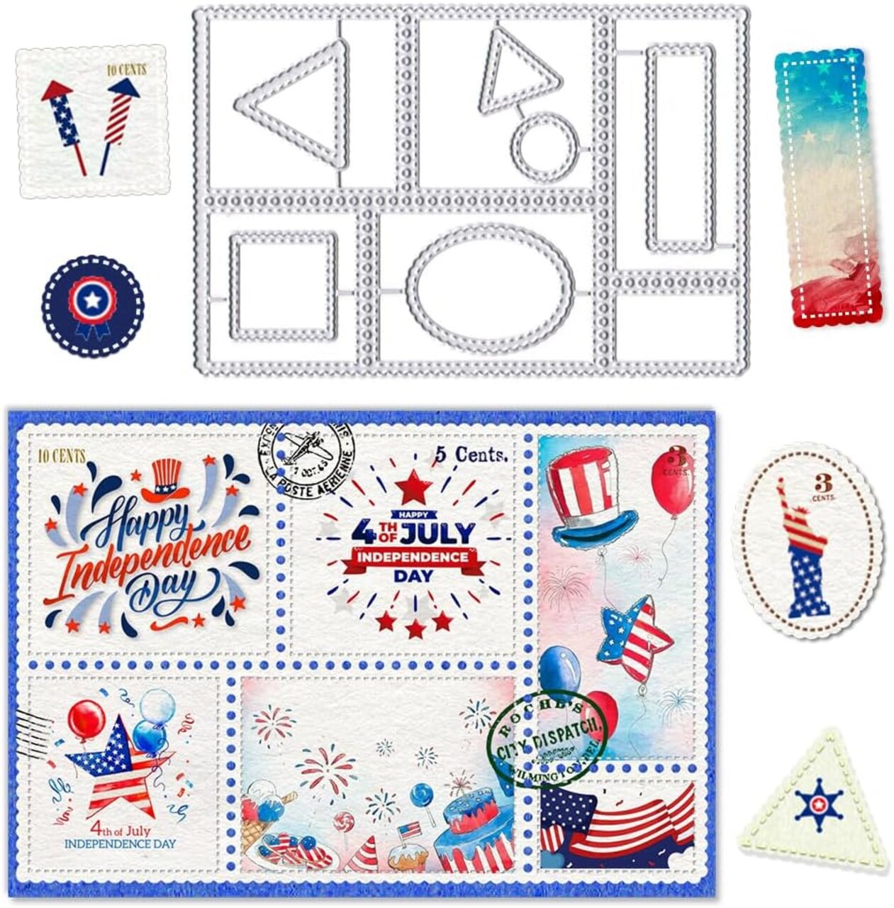4th of July Postage Stamp Dies for Card Making Birthday Decoration